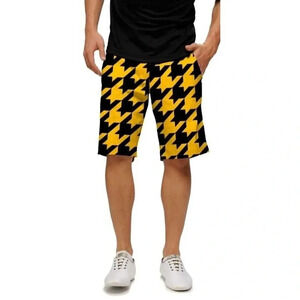 Loudmouth Big Buzz Houndstooth Black Yellow Men’s Golf Shorts NWOT